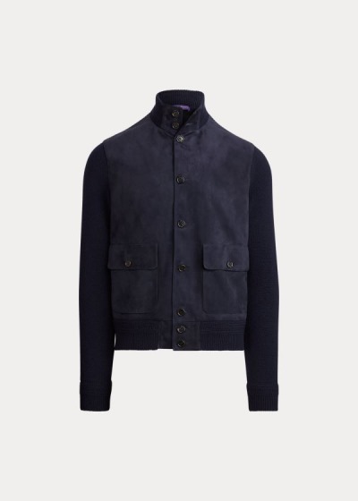 Cárdigan Ralph Lauren Hombre Azul Marino - Suede-Front Cashmere - FRVIU8214